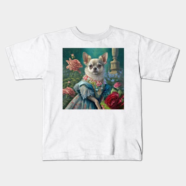 Chihuahua Dog in Blue Dress Kids T-Shirt by candiscamera